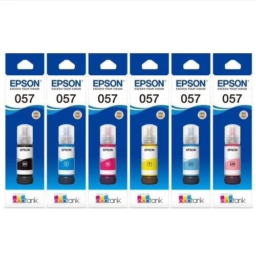 Epson 057 Ink Bottle – Black, Cyan, Magenta, Yellow, Light Cyan, Light Magenta (70ml each)