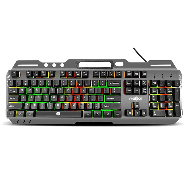 FRONTECH KB-0049 Wired Gaming Keyboard – 104 Keys, Rainbow Backlight, Ergonomic Design, USB Plug & Play