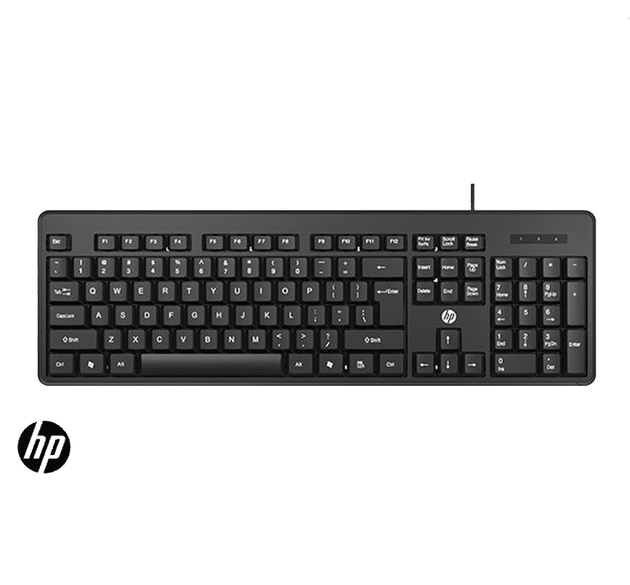 HP K100 Wired Keyboard (7J4G1AA) – Full-Size, USB Plug & Play, 12 Shortcut Keys, LED Indicators, Black