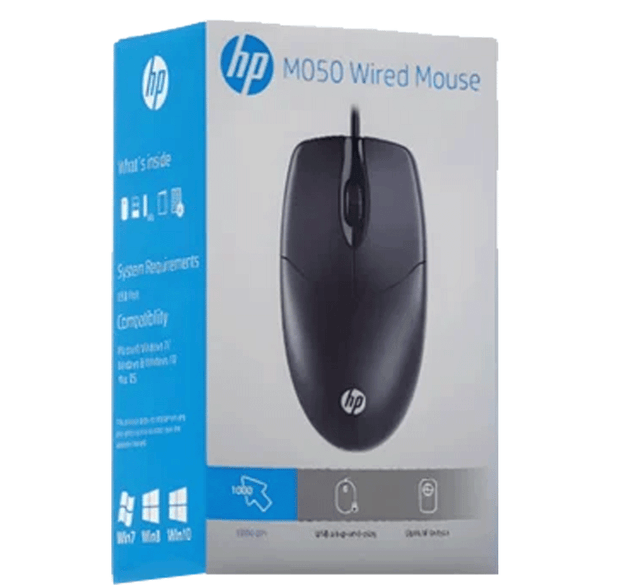 HP M050 Wired Optical Mouse – 1000 DPI, Ergonomic Design, 3 Buttons, USB 2.0 – Black