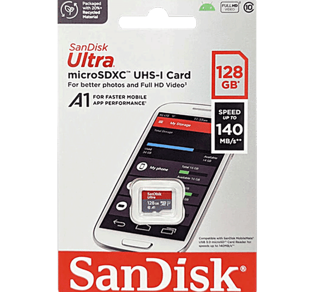 SanDisk Ultra 128GB microSDXC UHS-I Memory Card for Smartphones - 140MB/s Read, 10-Year Warranty
